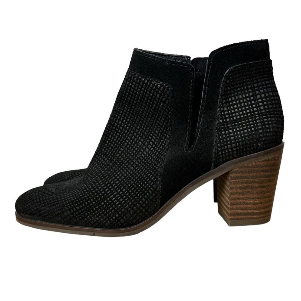Lucky Brand Ponic Black Suede Ankle Bootie Side Slit Zip Size 7.5